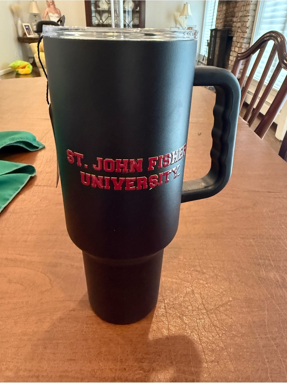 St. John Fisher University Black Travel Mug with Handle